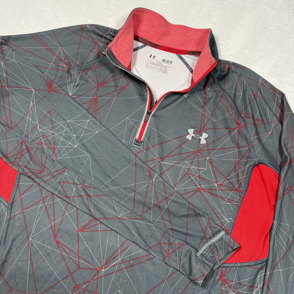Under Armour Pullover Mens‎ Medium Gray Geometric 1/4 Zip Running Shirt 1265029